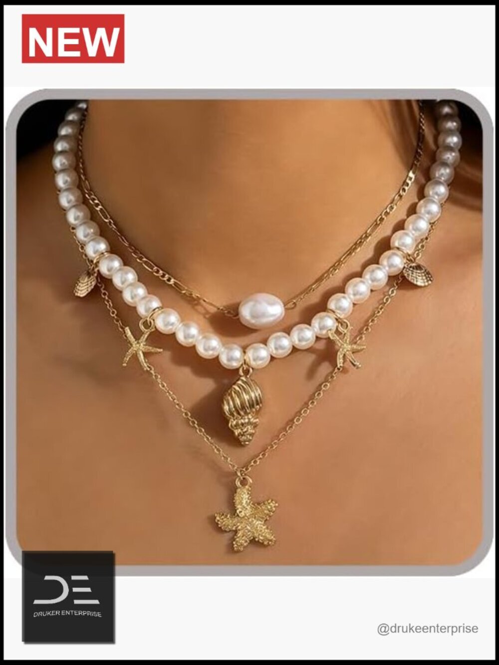 Layered Starfish Seashell Puka Shell Beach Necklace for Women